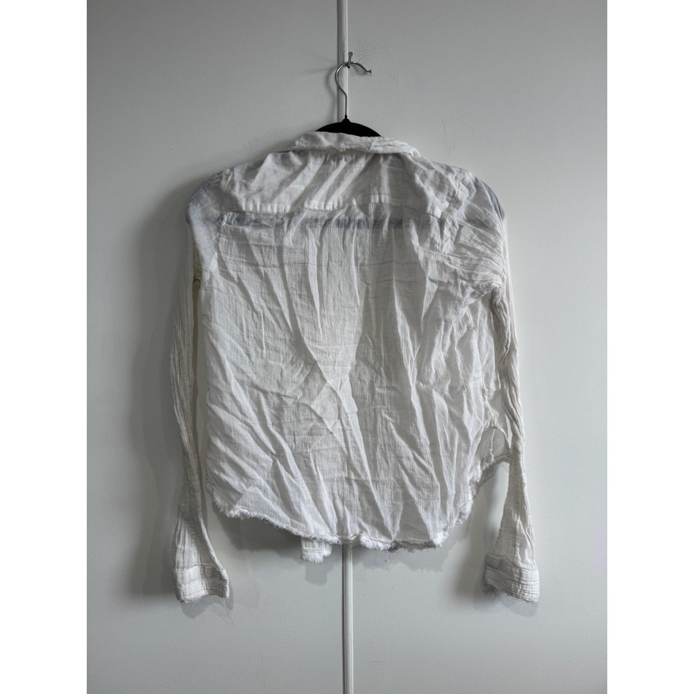 FP One Blouse Womens Small White Sheer Gauze Button Front Ruffle Top - Picture 3 of 6